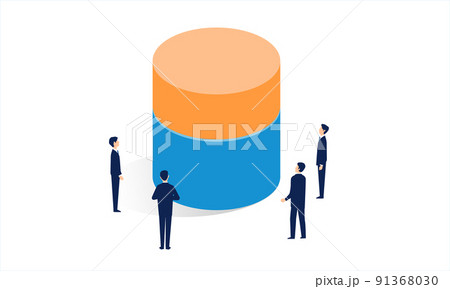 二つ積まれた円柱と人々のイラスト、二階建てのイメージイラスト、ベクター 二つ積まれた円柱と人々のイラスト、二階建てのイメージイラスト、ベクター 91368030