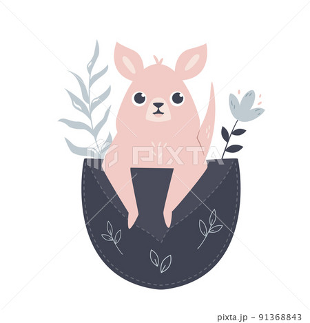 Vector illustration of a cute kangaroo sitting in a little pocket Vector illustration of a cute kangaroo sitting in a little pocket 91368843