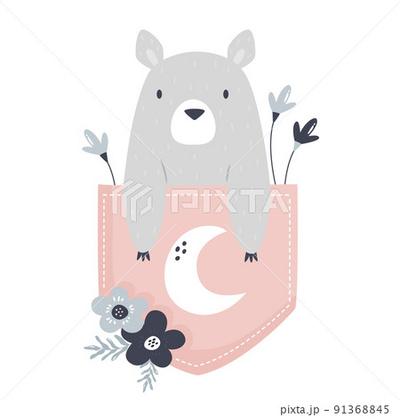 Vector illustration of a cute bear sitting in a little pocket Vector illustration of a cute bear sitting in a little pocket 91368845