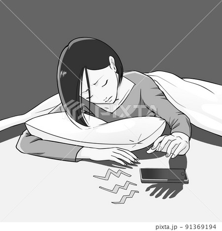 起きれない女性　社会人　グレー 91369194