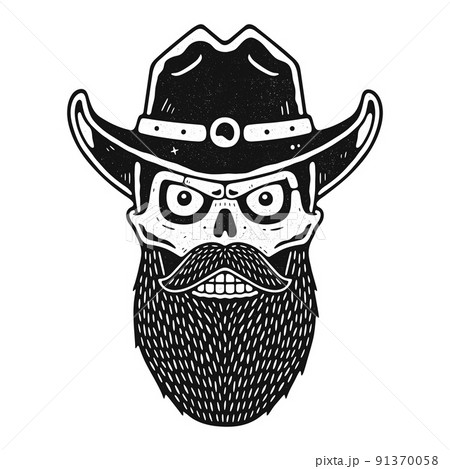 Skull cowboy with beard in hat. Skull cowboy with beard in hat. 91370058