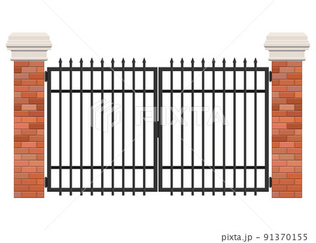 Brick and steel gate isolated on white background Brick and steel gate isolated on white background 91370155