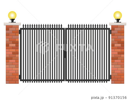 Brick and steel gate isolated on white background 91370156