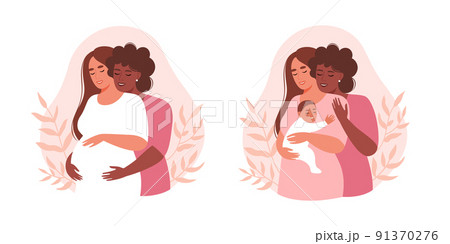 Set of illustrations about pregnancy and motherhood. 91370276