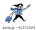 A girl with a ticket and a suitcase hurry to the airport departure for a flight 91371428
