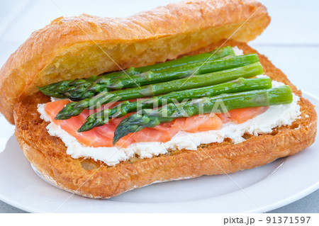 Salmon asparagus sandwich Salmon asparagus sandwich 91371597