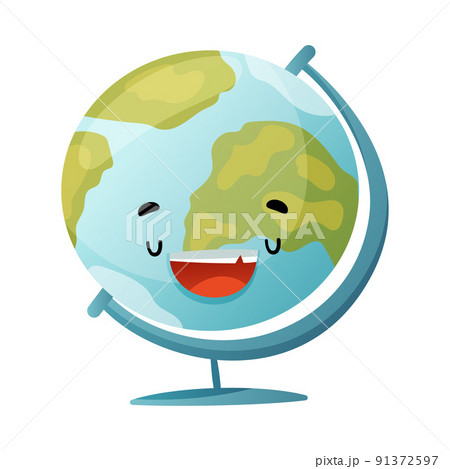 Funny Earth Globe as School Item with Smiling Face as Cartoon Education Supply Vector Illustration Funny Earth Globe as School Item with Smiling Face as Cartoon Education Supply Vector Illustration 91372597