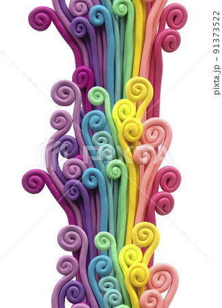 plasticine 3d illustration. abstract seamless border with rainbow. colored curls of bright colors. 91373522
