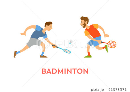 Badminton Players Men with Rackets Playing Game Badminton Players Men with Rackets Playing Game 91373571