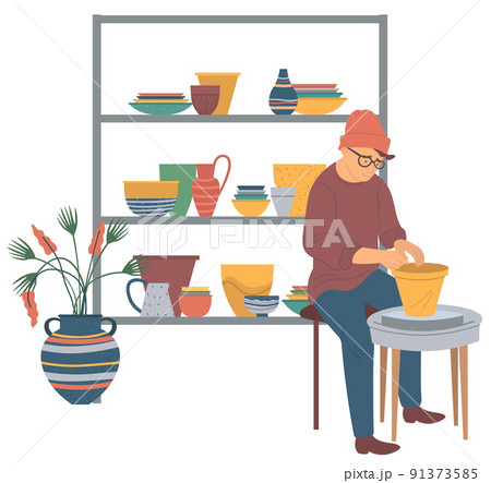Hobby Craft, Mold Pot, Handmade Crockery Vector 91373585