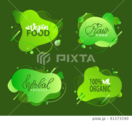 Natural Product, Vegan Food, Sticker Set Vector Natural Product, Vegan Food, Sticker Set Vector 91373590