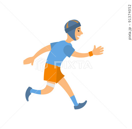 Man in Blue T-Shirt Shorts and Socks Run Marathon Man in Blue T-Shirt Shorts and Socks Run Marathon 91374052