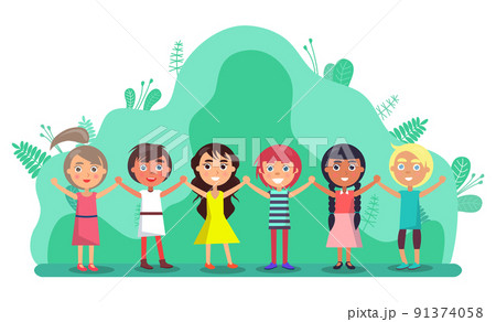 Group of Children Holding Hands, Friendship Vector 91374058
