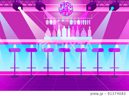 Empty Nightclub, Disco Ball and Bright Spotlights Empty Nightclub, Disco Ball and Bright Spotlights 91374083