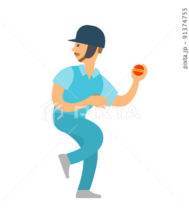 Sportsman Cricket Player in Helmet Throwing Ball Sportsman Cricket Player in Helmet Throwing Ball 91374755