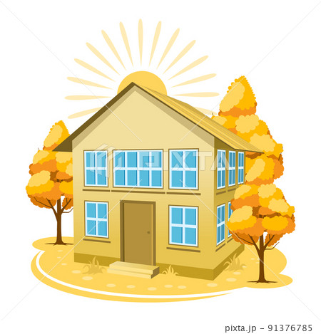 Autumn landscape. House surrounded by trees 91376785