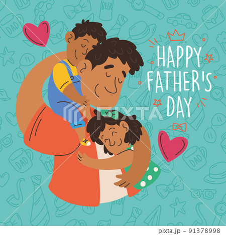 Cute father cartoon playing with his children... - Stock Illustration  [91378998] - PIXTA
