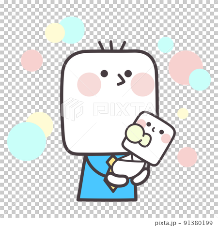 イクメンがほんわか赤ちゃんを抱いているイラスト 91380199