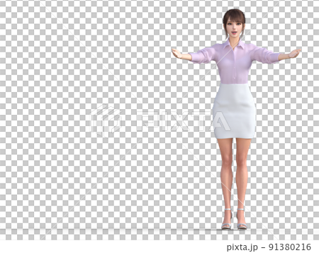 OL woman in her 20s standing with both hands open (whole body) OL woman in her 20s standing with both hands open (whole body) 91380216