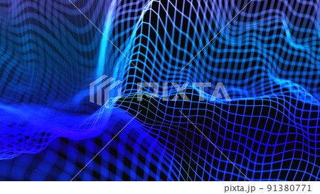 データ解析。データトレンド。スキャン、モデリング、3次元解析。青色のグリッドで表現される3Dのデータ 91380771