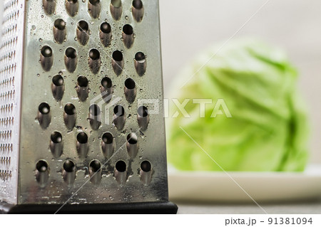 Fresh green cabbage in the kitchen. Fresh salad vitamins. 91381094