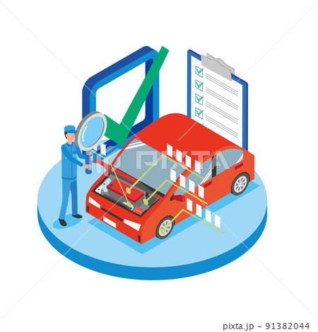 車の点検作業をする作業員 91382044