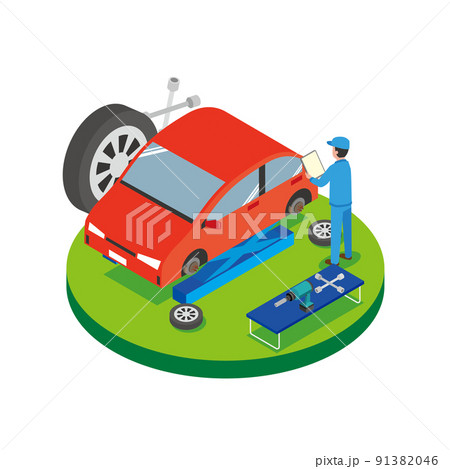 タイヤ交換作業を行う作業員 タイヤ交換作業を行う作業員 91382046