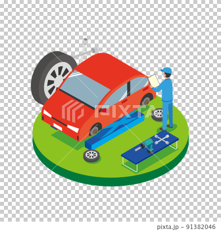 タイヤ交換作業を行う作業員 タイヤ交換作業を行う作業員 91382046