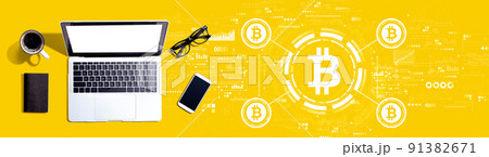 Bitcoin theme with a laptop computer Bitcoin theme with a laptop computer 91382671