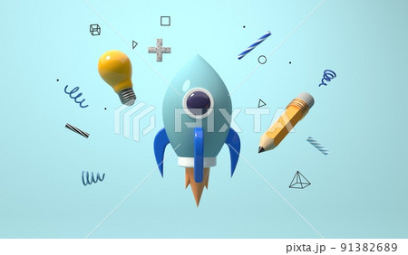 Education and school theme with a rocket and a lightbulb 91382689
