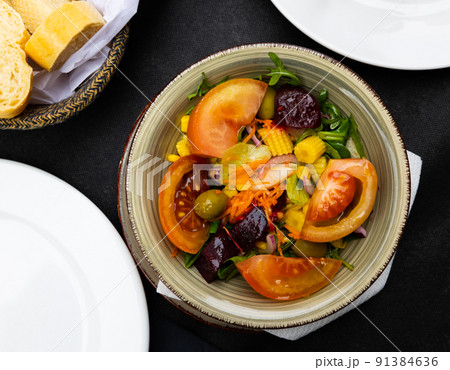 Fresh vegetable salad with beetroot, Uruguayan cuisine 91384636