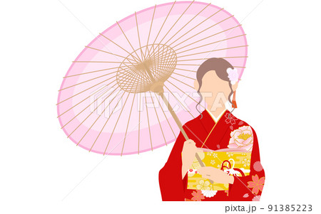 振袖の女性(和服姿)、番傘を持つ 振袖の女性(和服姿)、番傘を持つ 91385223