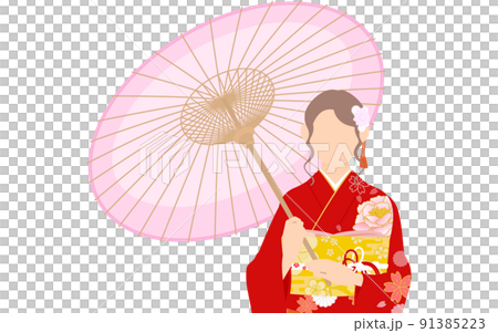 振袖の女性(和服姿)、番傘を持つ 振袖の女性(和服姿)、番傘を持つ 91385223