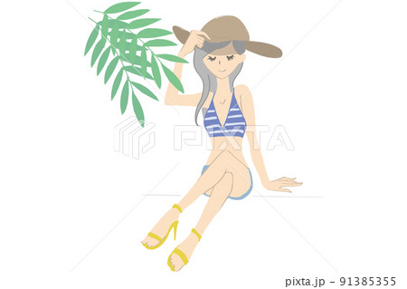 水着の女性　夏のイメージ　イラスト 91385355