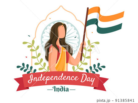 Happy Indian Independence Day which is Celebrated Every August with Flags, People Character and Ashoka Wheels in the Cartoon Style Illustration Happy Indian Independence Day which is Celebrated Every August with Flags, People Character and Ashoka Wheels in the Cartoon Style Illustration 91385841