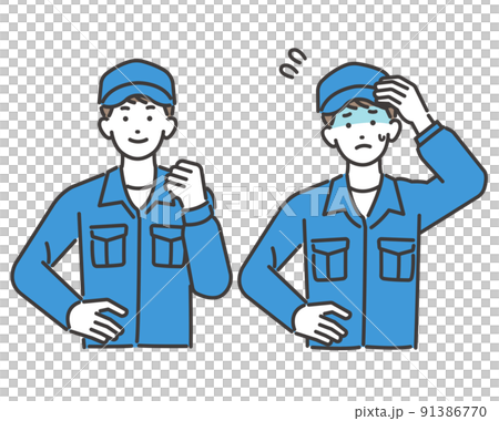熱中症に悩む自動車整備士のベクターイラスト素材/夏/熱中症/紫外線/つなぎ 熱中症に悩む自動車整備士のベクターイラスト素材/夏/熱中症/紫外線/つなぎ 91386770