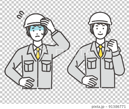 Vector illustration material of workers suffering from heat stroke / summer / heat stroke / ultraviolet rays / construction company 91386771