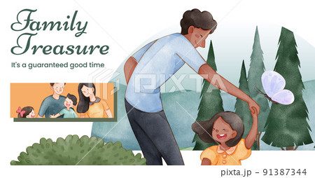 Facebook template with family fun day concept,watercolor style 91387344