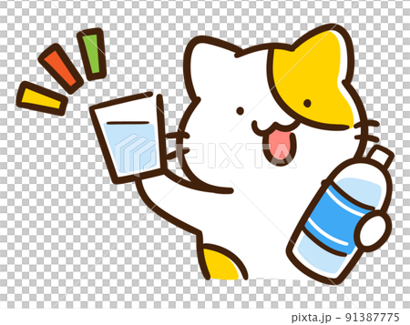 Deformed illustration of a cute cat that rehydrates Deformed illustration of a cute cat that rehydrates 91387775