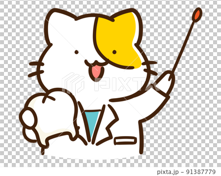 歯の模型を持って教鞭をとるかわいい医者ねこのデフォルメイラスト 91387779