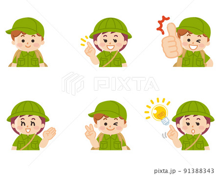 探検隊の子供　ジェスチャー　ボーイスカウト　冒険　アウトドア 91388343