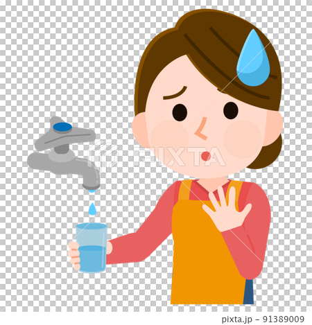 水不足 蛇口から水が出なくて困る女性 イラスト 水不足 蛇口から水が出なくて困る女性 イラスト 91389009