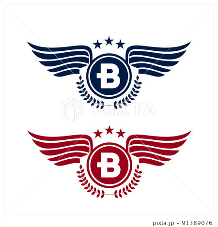 B initials logo in badge star wing shape illustration B initials logo in badge star wing shape illustration 91389076