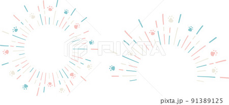 手描き　3色肉球ライン集中線 91389125