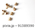 Plumbing faucet and brass fittings on the white background repairing or replacing different equipment 91389390