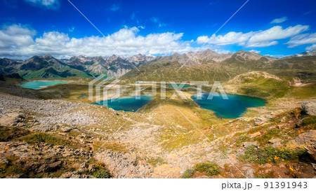 Four lakes in high mountain, Italy 91391943