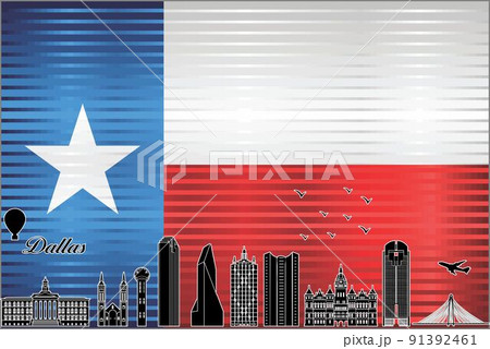 Dallas city skyline with flag of Texas on background Dallas city skyline with flag of Texas on background 91392461