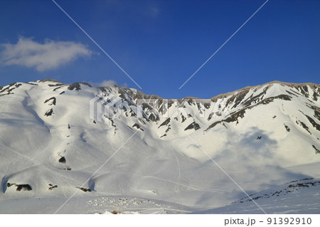 雷鳥荘の周辺から望む残雪期の雷鳥沢と雷鳥坂 ( 2022/04/19 ) 91392910