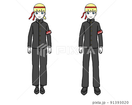 応援団長の衣装を着た白人男女のイラスト 91393020