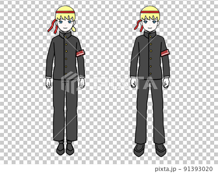 応援団長の衣装を着た白人男女のイラスト 91393020